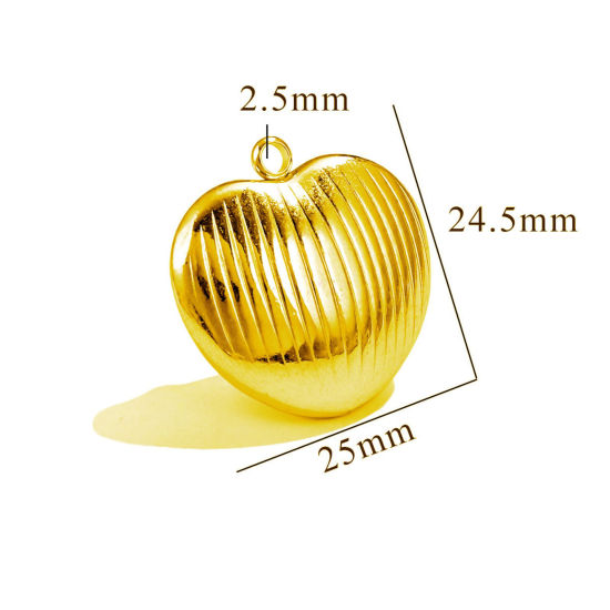 Immagine di 1 Pz Placcatura Sottovuoto PVD Ecologica 304 Acciaio Inossidabile Ciondoli Pendenti Cuore Placcato Oro 18K Struttura 3D 25mm x 24.5mm