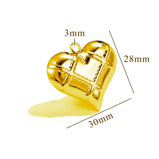 Immagine di 1 Pz Placcatura Sottovuoto PVD Ecologica 304 Acciaio Inossidabile Ciondoli Pendenti Cuore Placcato Oro 18K Struttura 3D 30mm x 28mm