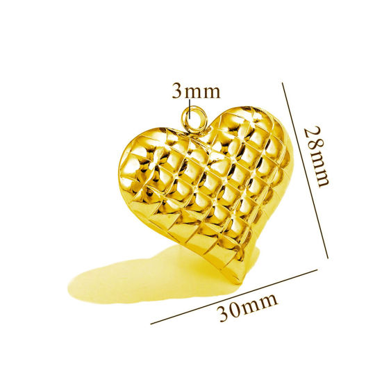 Immagine di 1 Pz Placcatura Sottovuoto PVD Ecologica 304 Acciaio Inossidabile Ciondoli Pendenti Cuore Placcato Oro 18K Struttura 3D 30mm x 28mm