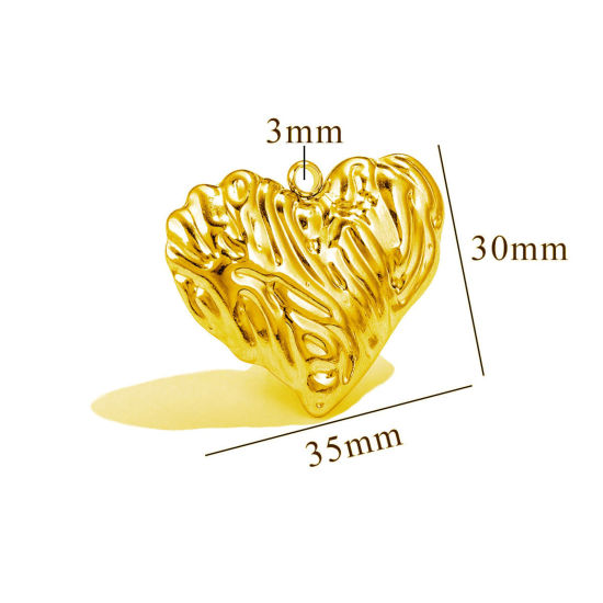 Immagine di 1 Pz Placcatura Sottovuoto PVD Ecologica 304 Acciaio Inossidabile Ciondoli Pendenti Cuore Placcato Oro 18K Struttura 3D 35mm x 30mm