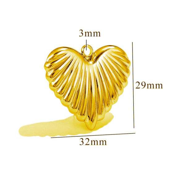 Immagine di 1 Pz Placcatura Sottovuoto PVD Ecologica 304 Acciaio Inossidabile Ciondoli Pendenti Cuore Placcato Oro 18K Struttura 3D 32mm x 29mm