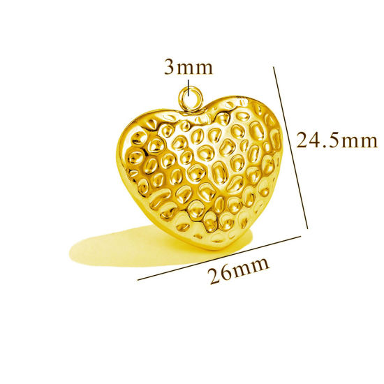 Immagine di 1 Pz Placcatura Sottovuoto PVD Ecologica 304 Acciaio Inossidabile Ciondoli Pendenti Cuore Placcato Oro 18K Struttura 3D 26mm x 24.5mm