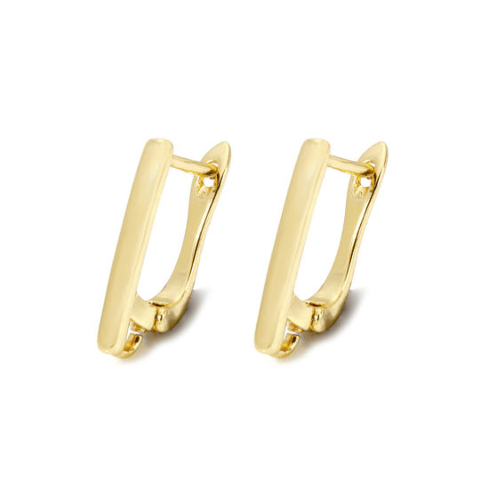 Picture of 1 Pair Brass Hoop Earrings 18K Gold Plated U Shaped With Loop 19mm x 12mm, Post/ Wire Size: 0.9mm(19 gauge)