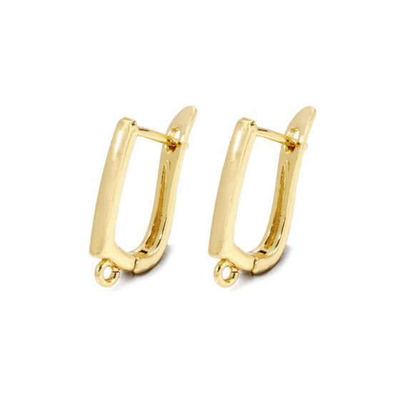 Picture of 1 Pair Brass Hoop Earrings 18K Gold Plated U Shaped With Loop 21mm x 11mm, Post/ Wire Size: 1mm(18 gauge)