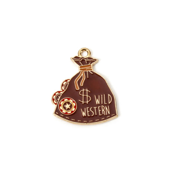 Immagine di 10 Pz Lega di Zinco Cowboy dell'Ovest Ciondoli Oro Placcato Colore del Caffè Portamonete Smalto 27mm x 21mm