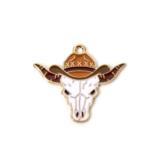 Immagine di 10 Pz Lega di Zinco Cowboy dell'Ovest Ciondoli Oro Placcato Multicolore Vacca Smalto 30mm x 27mm