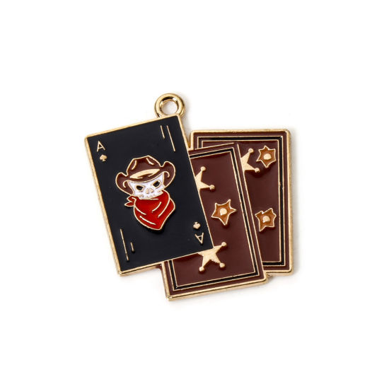 Immagine di 10 Pz Lega di Zinco Cowboy dell'Ovest Ciondoli Oro Placcato Colore del Caffè Poker Cranio Smalto 30mm x 29mm