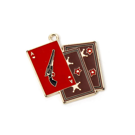 Immagine di 10 Pz Lega di Zinco Cowboy dell'Ovest Ciondoli Oro Placcato Colore del Caffè Poker Smalto 30mm x 29mm