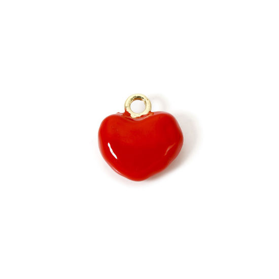 Image de 1 Pièce Breloques 3D en Laiton Plaqué Or 18K Rouge Cœur Émail 17.5mm x 16mm