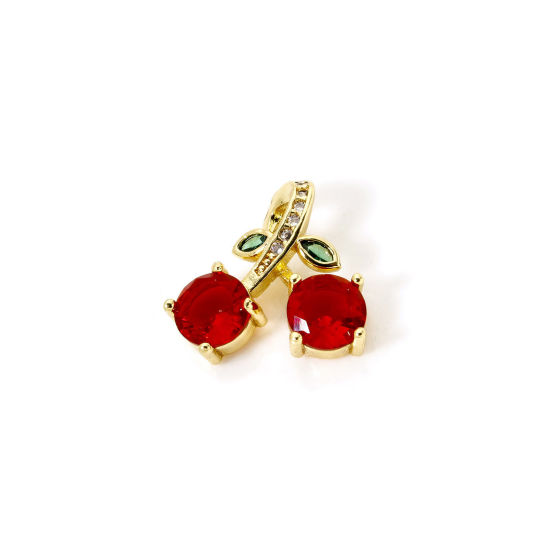 Immagine di 2 Pz Ecologico Ottone Ciondoli 18K Vero Oro Placcato Ciliegia Rosso Strass 15mm x 15mm