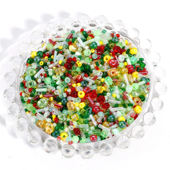 Image de 450 Grammes Perles de Rocailles Noël en Verre Mélangé Au Hasard Multicolore