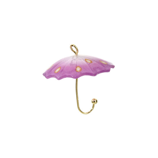 Image de 5 Pcs Breloques Collection de Météo en Laiton & Résine Parapluie 3D Plaqué Or 18K Violet 22mm x 20mm