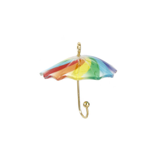Image de 5 Pcs Breloques Collection de Météo en Laiton & Résine Parapluie 3D Plaqué Or 18K Multicolore 22mm x 20mm
