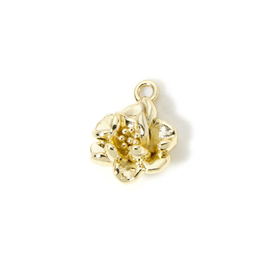 Picture of 2 PCs Brass Charms Wholesale 18K Real Gold Plated Flower 3D 13mm x 10mm