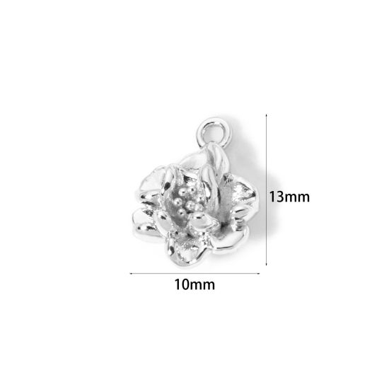 Picture of 2 PCs Brass Charms Wholesale Real Platinum Plated Flower 3D 13mm x 10mm