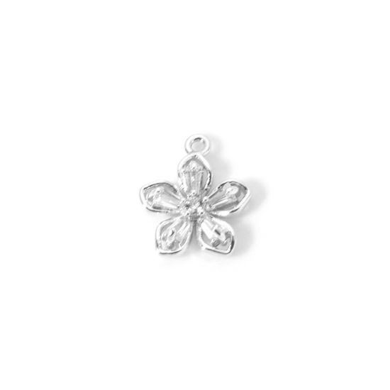 Picture of 2 PCs Brass Charms Wholesale Real Platinum Plated Flower Clear Cubic Zirconia 10mm x 9mm