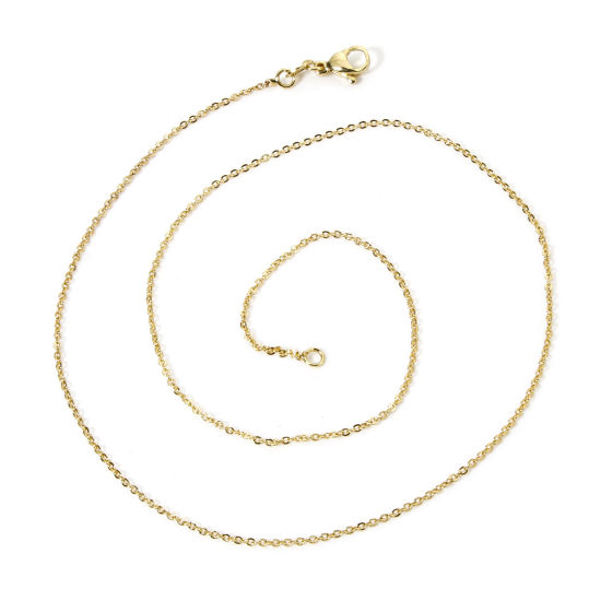 Image de 1 Pièce Chaîne Maille Forçat en Laiton Colliers Plaqué Or 18K 46cm long, Taille de Cha?ne: 1.4mm