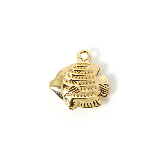 Image de 5 Pcs Breloques Bijoux d'Océan en Laiton Plaqué Or 18K Poisson Tropicale 3D 13mm x 12mm