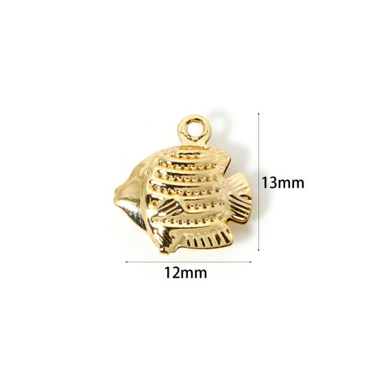 Image de 5 Pcs Breloques Bijoux d'Océan en Laiton Plaqué Or 18K Poisson Tropicale 3D 13mm x 12mm