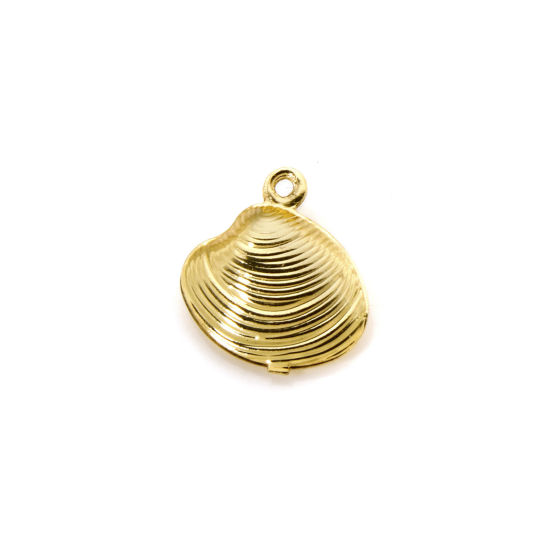 Image de 5 Pcs Breloques Bijoux d'Océan en Laiton Plaqué Or 18K Coquille 3D 15mm x 14mm