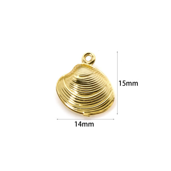 Image de 5 Pcs Breloques Bijoux d'Océan en Laiton Plaqué Or 18K Coquille 3D 15mm x 14mm