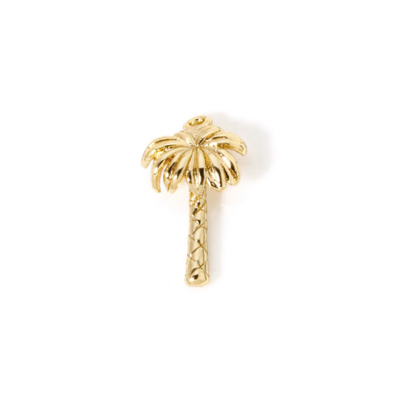 Image de 5 Pcs Breloques en Laiton Plaqué Or 18K Cocotier 3D 15mm x 9mm
