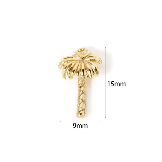 Image de 5 Pcs Breloques en Laiton Plaqué Or 18K Cocotier 3D 15mm x 9mm