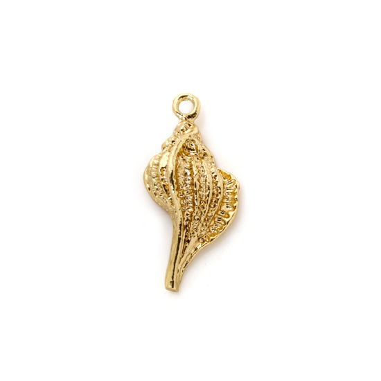 Image de 2 Pcs Breloques Bijoux d'Océan en Laiton Plaqué Or 18K Escargot de Mer 23mm x 11mm