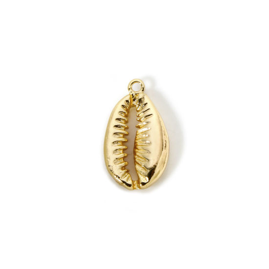Image de 2 Pcs Breloques Bijoux d'Océan en Laiton Plaqué Or 18K Cypraea caputserpentis 3D 19mm x 11mm