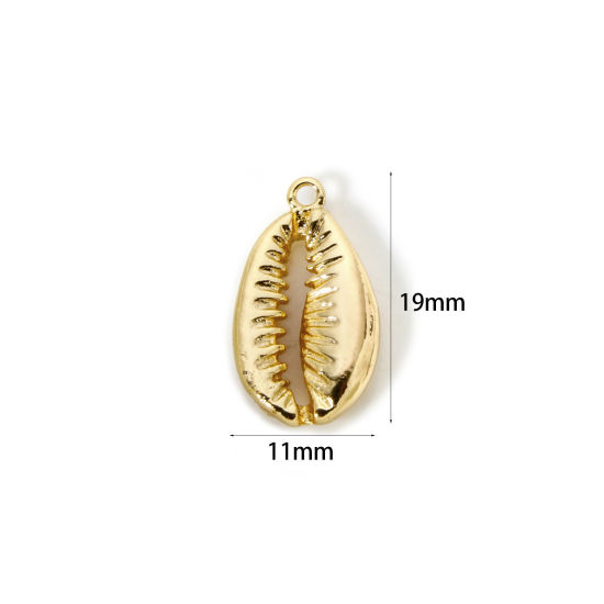 Image de 2 Pcs Breloques Bijoux d'Océan en Laiton Plaqué Or 18K Cypraea caputserpentis 3D 19mm x 11mm