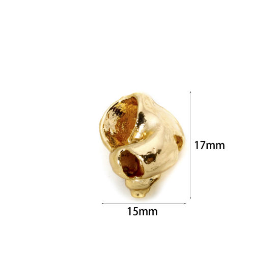 Image de 2 Pcs Breloques Bijoux d'Océan en Laiton Plaqué Or 18K Escargot de Mer 3D 17mm x 15mm