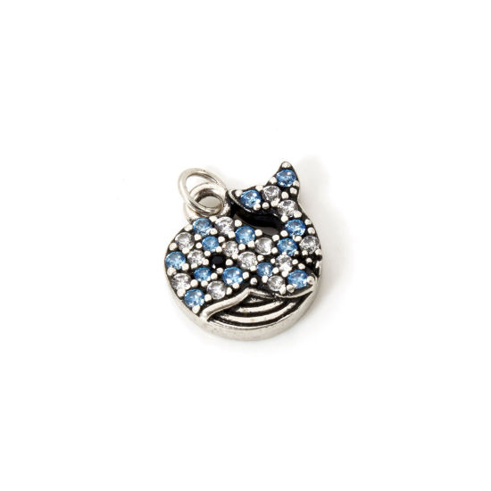 2 個 エコフレンドリー 真鍮 海ジュエリー チャーム 銀古美 クジラ マイクロパヴェ ブルー ジルコン 15mm x 12mm、 の画像