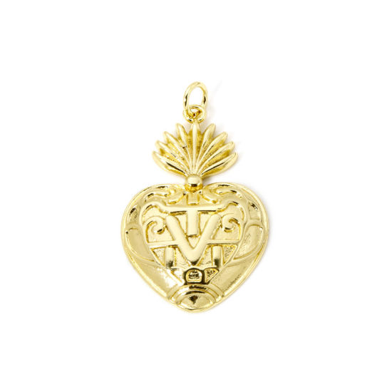 Image de 1 Pièce Pendentifs Religieux Respectueux de la Nature en Laiton Plaqué Or Véritable 18K Coeur de Ex-Voto 3.4cm x 2cm