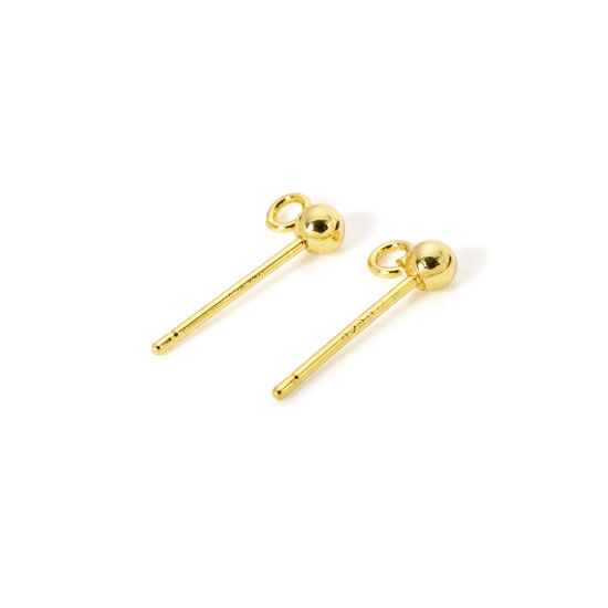 10 個 エコフレンドリー 真鍮 イヤリング 18Kリアルゴールドメッキ ボール ループ付き 6mm x 3mm、 ワイヤーサイズ: （20号）、 の画像