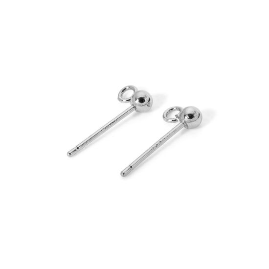 10 個 エコフレンドリー 真鍮 イヤリング リアルプラチナメッキ ボール ループ付き 6mm x 3mm、 ワイヤーサイズ: （20号）、 の画像