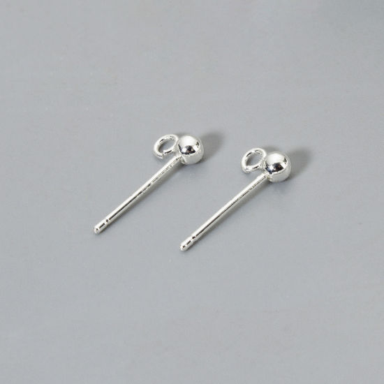 10 個 エコフレンドリー 真鍮 イヤリング 925スターリングシルバーメッキ ボール ループ付き 6mm x 3mm、 ワイヤーサイズ: （20号）、 の画像