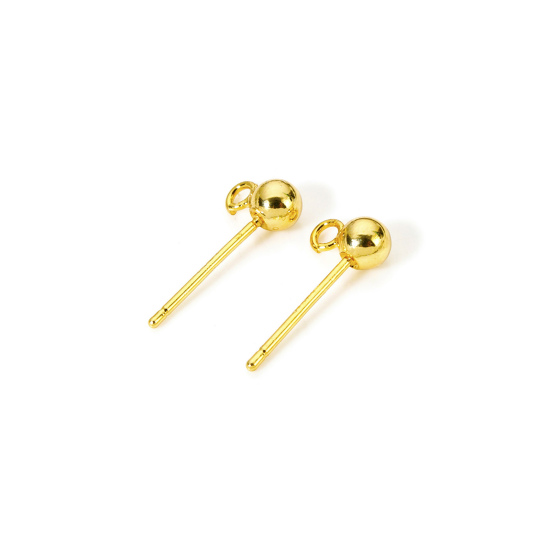 10 個 エコフレンドリー 真鍮 イヤリング 18Kリアルゴールドメッキ ボール ループ付き 7mm x 4mm、 ワイヤーサイズ: （20号）、 の画像