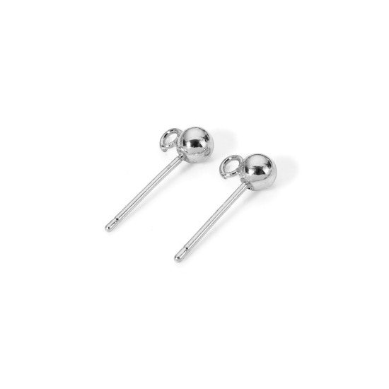 10 個 エコフレンドリー 真鍮 イヤリング リアルプラチナメッキ ボール ループ付き 7mm x 4mm、 ワイヤーサイズ: （20号）、 の画像