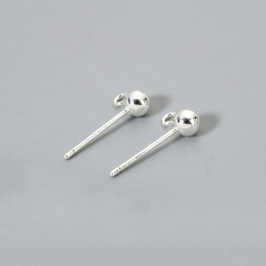 10 個 エコフレンドリー 真鍮 イヤリング 卸売り 925スターリングシルバーメッキ ボール ループ付き 7mm x 4mm、 ワイヤーサイズ: 0.8mm（20号）、 の画像
