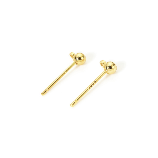 10 個 エコフレンドリー 真鍮 イヤリング 14Kリアルゴールドメッキ ボール ループ付き 5mm x 3mm、 ワイヤーサイズ: （20号）、 の画像