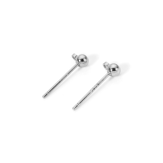 10 個 エコフレンドリー 真鍮 イヤリング リアルプラチナメッキ ボール ループ付き 5mm x 3mm、 ワイヤーサイズ: （20号）、 の画像