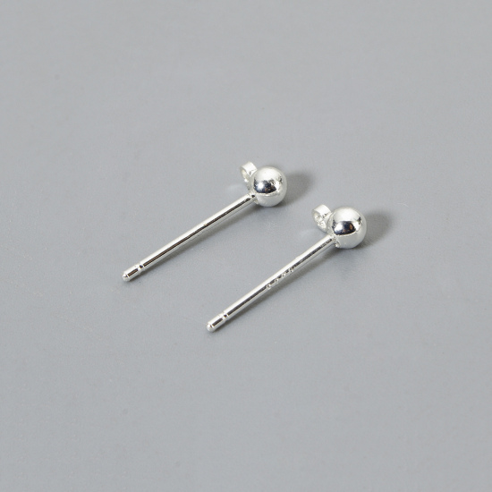 10 個 エコフレンドリー 真鍮 イヤリング 卸売り 925スターリングシルバーメッキ ボール ループ付き 5mm x 3mm、 ワイヤーサイズ: 0.8mm（20号）、 の画像