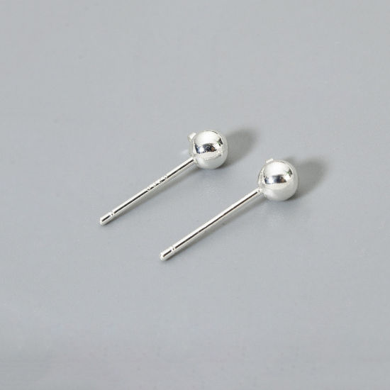 10 個 エコフレンドリー 真鍮 イヤリング 925スターリングシルバーメッキ ボール ループ付き 6mm x 4mm、 ワイヤーサイズ: （20号）、 の画像