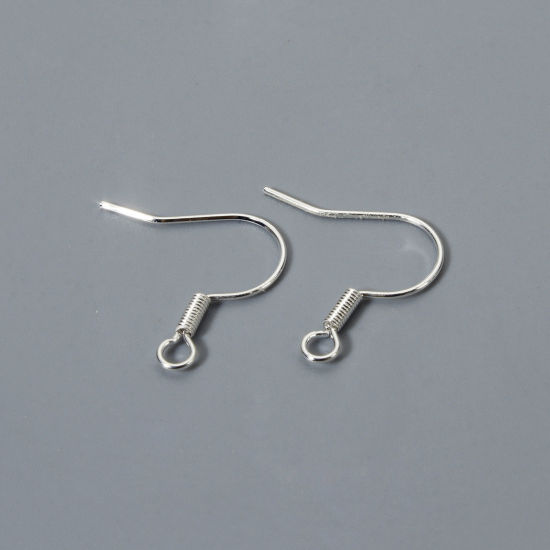 Picture of 20 PCs Eco-friendly Brass Ear Wire Hooks Earrings For DIY Jewelry Making Accessories Wholesale 925 Sterling Silver Plated With Loop 18mm x 17mm, Post/ Wire Size: 0.6mm(22 gauge)