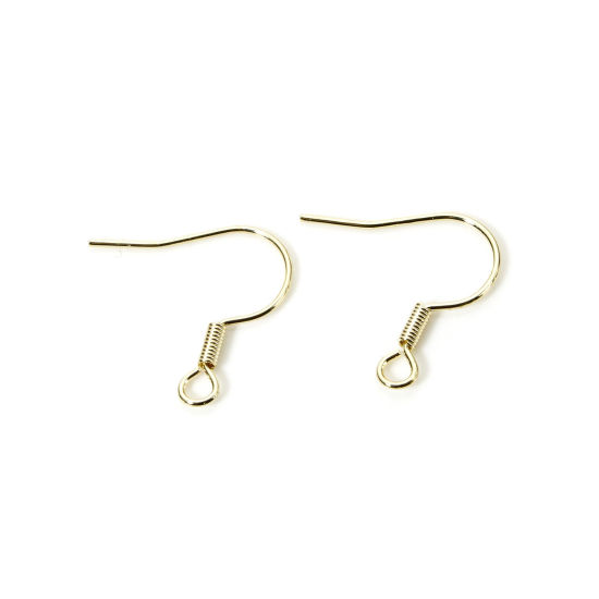 Picture of 20 PCs Eco-friendly Brass Ear Wire Hooks Earrings For DIY Jewelry Making Accessories Wholesale 18K Real Gold Plated With Loop 18mm x 17mm, Post/ Wire Size: 0.6mm(22 gauge)