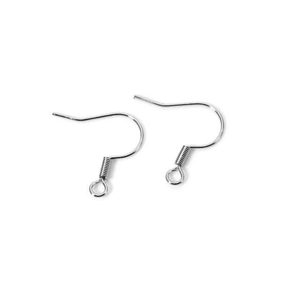 Picture of 20 PCs Eco-friendly Brass Ear Wire Hooks Earrings For DIY Jewelry Making Accessories Real Platinum Plated With Loop 18mm x 17mm, Post/ Wire Size: 0.6mm(22 gauge)