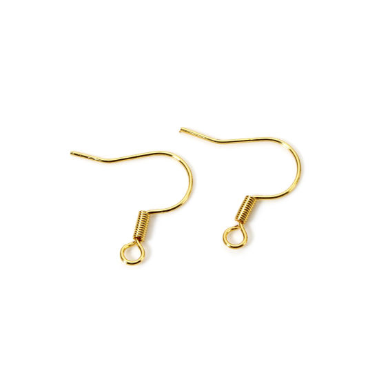 Picture of 20 PCs Eco-friendly Brass Ear Wire Hooks Earrings For DIY Jewelry Making Accessories Wholesale 18K Real Gold Plated With Loop 18mm x 17mm, Post/ Wire Size: 0.6mm(22 gauge)