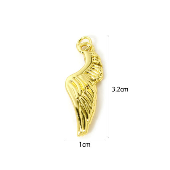 1 個 エコフレンドリー 真鍮 ペンダント 18Kリアルゴールドメッキ 翼 パール模造 3.2cm x 1cm、 の画像
