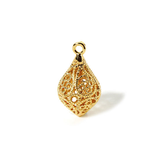 Imagen de 2 Unidades Respetuoso del Medio Ambiente Latón Colgantes 18K Oro Real Chapado Diamond 3D 23mm x 13mm