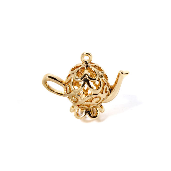 Imagen de 2 Unidades Respetuoso del Medio Ambiente Latón Colgantes 18K Oro Real Chapado Tetera 3D 22mm x 19mm